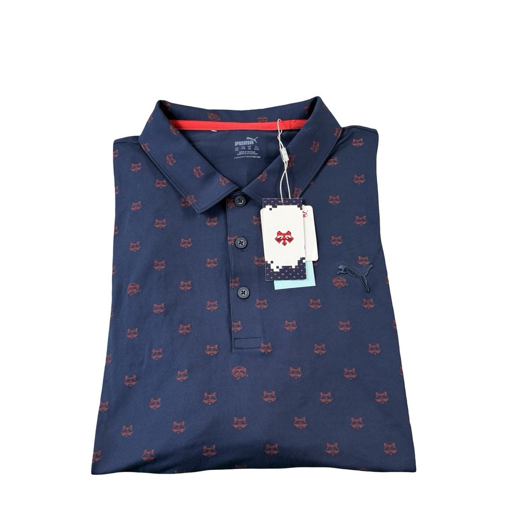 Puma Cloudspun Golf Polo Shirt Mens 3XL Navy Red Raccoon Bandit Print NWT